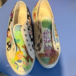 Whimsical Art Sneakers- Alice In Wonderland inspired size 7 women